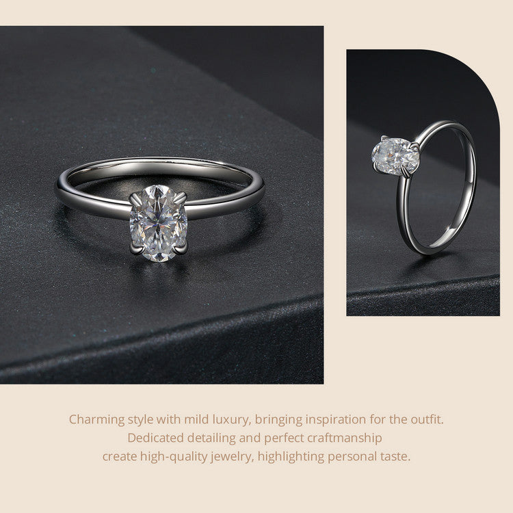 Oval One Carat Moissanite s925 Pure Silver Ring – Classic Platinum Electroplated Wedding Jewelry