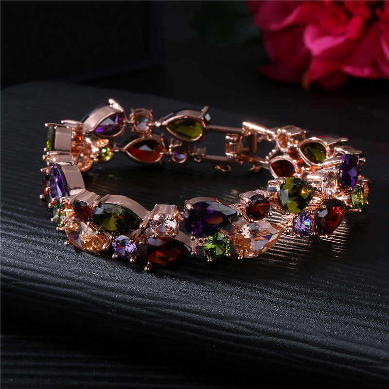 Colorful Rose Gold Zircon Bracelet – Mona Lisa Luxury Exaggerated AAA Jewelry