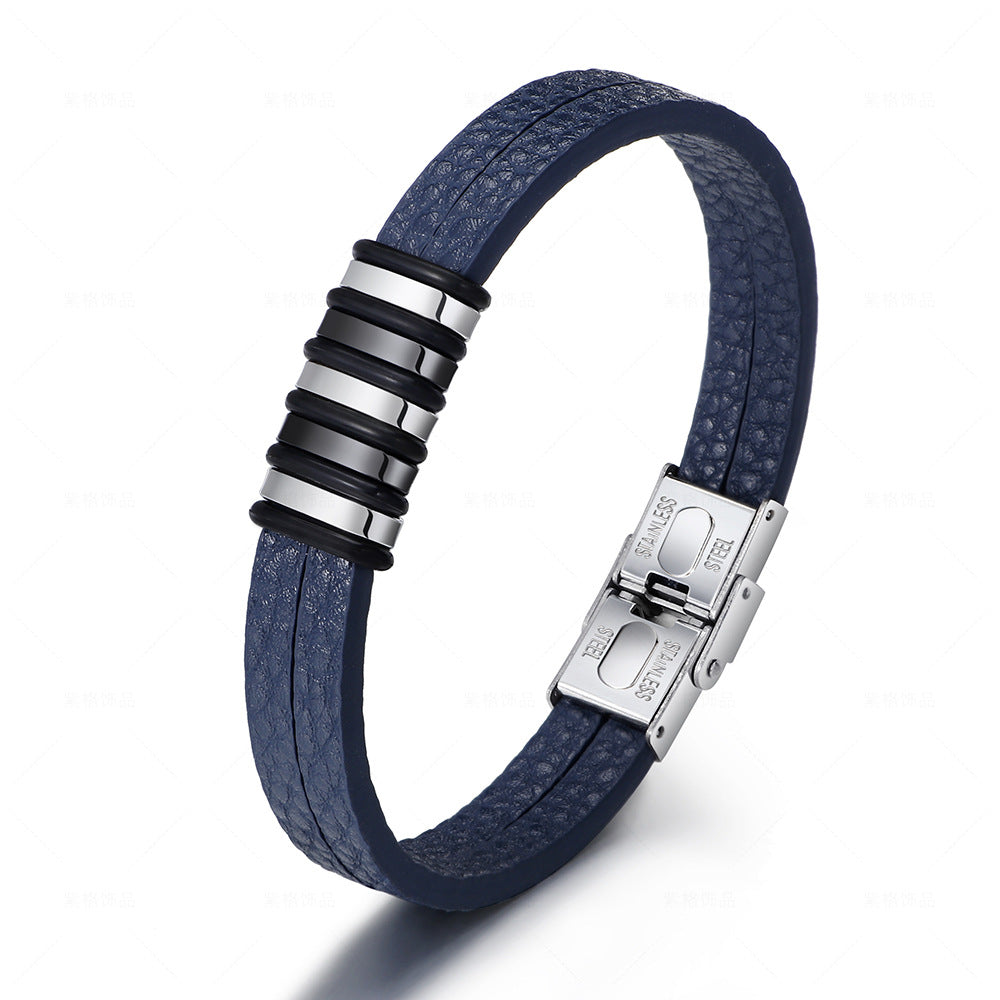 Stainless Steel Men’s Leather Bracelet – Original Simple Versatile Titanium Steel Jewelry