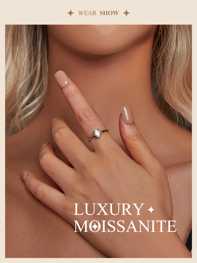 Oval One Carat Moissanite s925 Pure Silver Ring – Classic Platinum Electroplated Wedding Jewelry