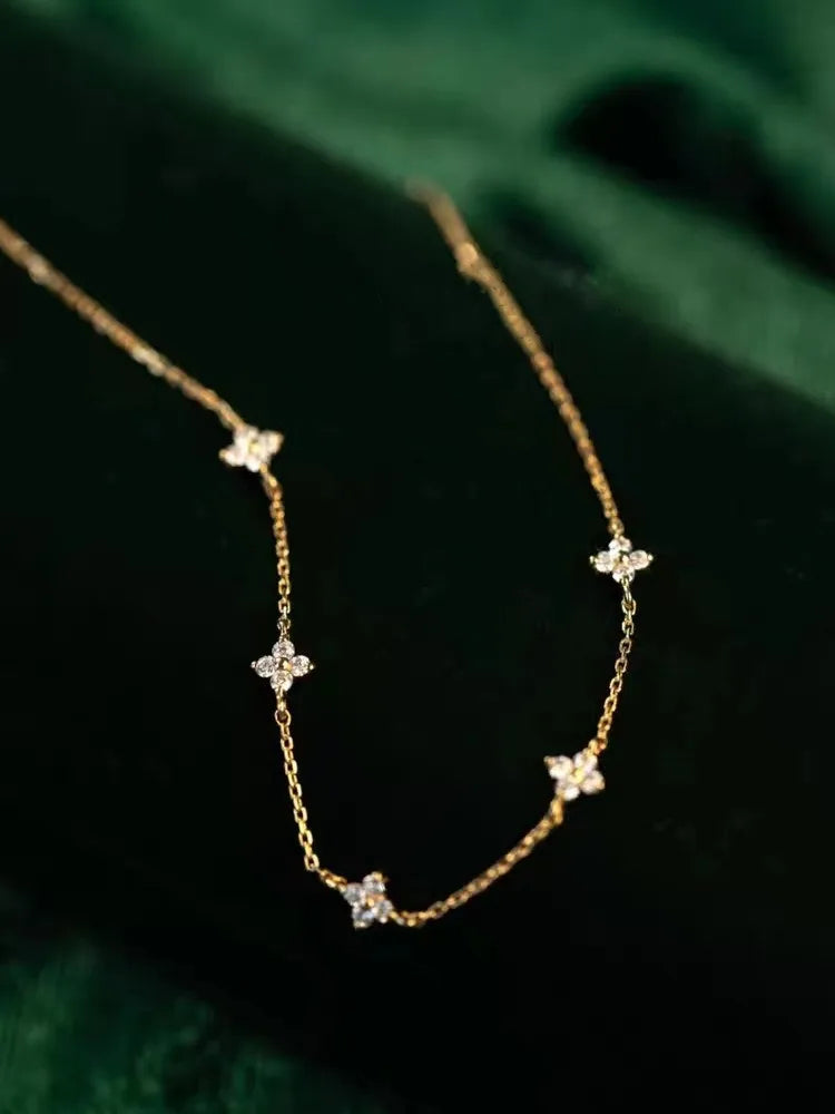 925 Sterling Silver Zircon Bracelet – Five Small Flower Gold & Silver Party Wedding Jewelry