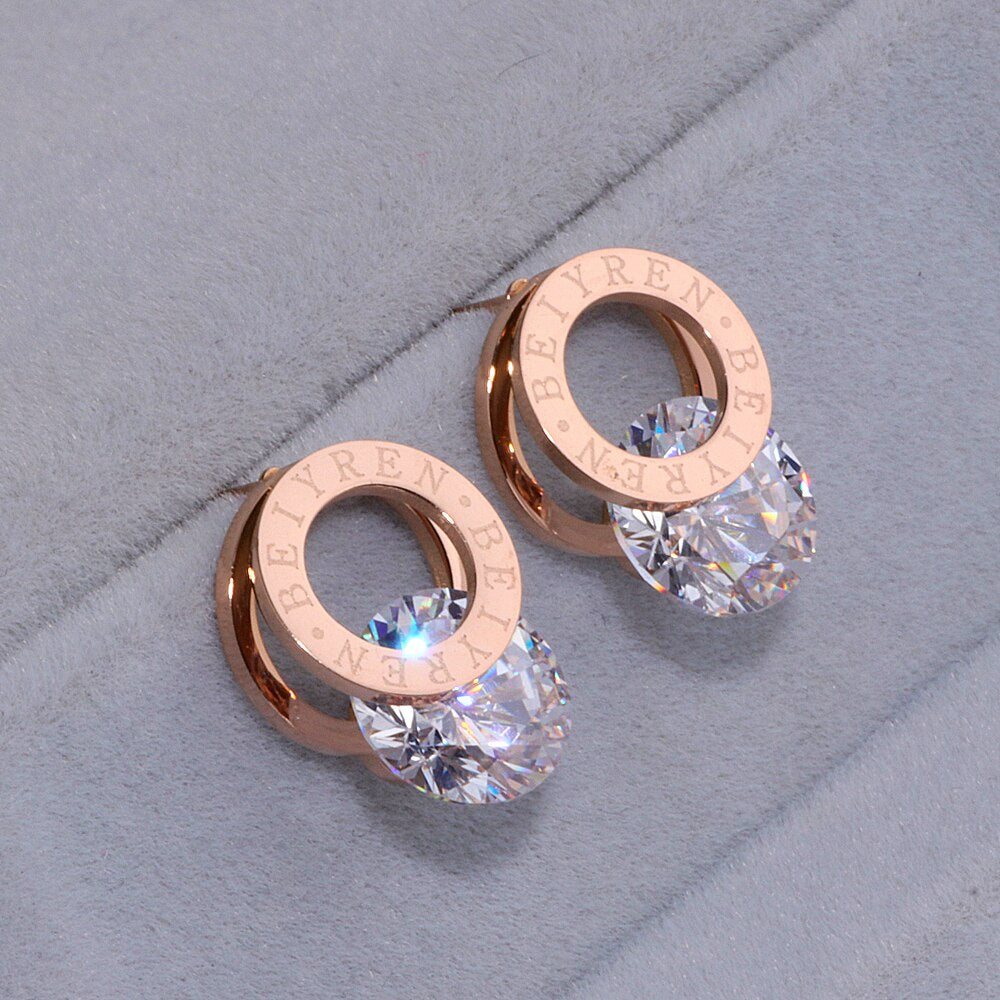 Trendy Shine AAA Zirconia Rose Gold 316L Stainless Steel Stud Earrings – Fashion Jewelry WX028