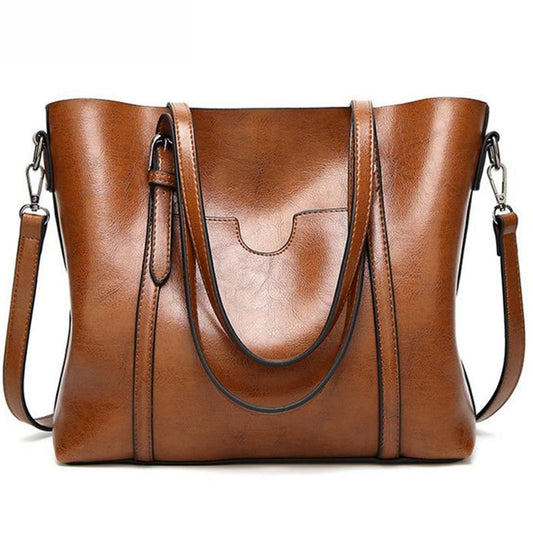 Oil Wax Women’s Leather Handbag – Luxury Lady Hand Bag with Purse Pocket & Messenger Design