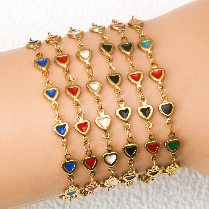 Colorful Love Heart Titanium Steel 18K Gold Bracelet – Trendy Personalized Luxury Jewelry
