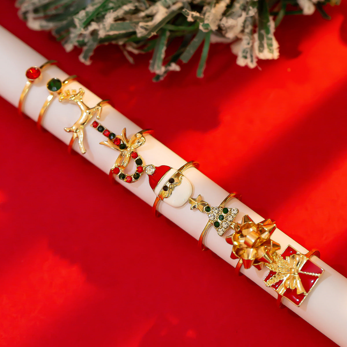 Christmas Candy Deer Ring Set – Creative Holiday Santa Claus Alloy + Drip Oil Rings for Women