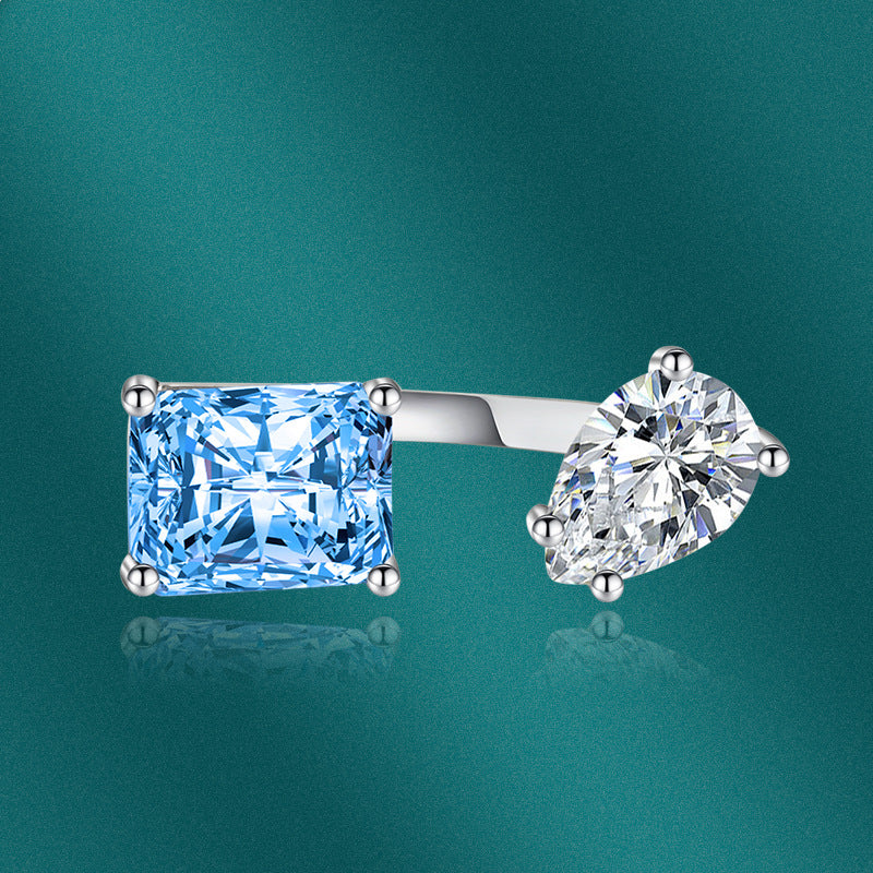 Internet Celebrity Accessory Pink Diamond Yellow Diamond Water Drop Geometric Rectangular Adjustable Ring bracelet