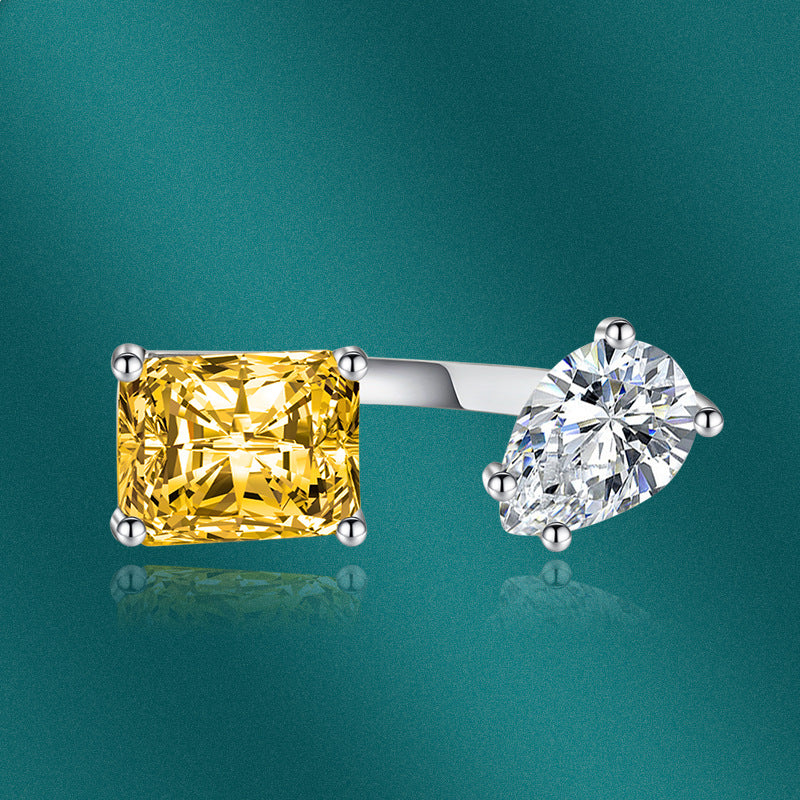 Internet Celebrity Accessory Pink Diamond Yellow Diamond Water Drop Geometric Rectangular Adjustable Ring bracelet