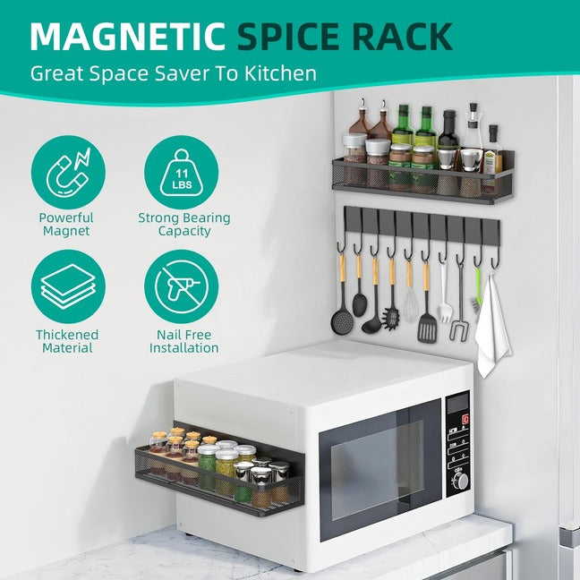 Magnetic Fridge Organizer Rack – Moveable Seasoning Shelf Spice Rack for Refrigerator