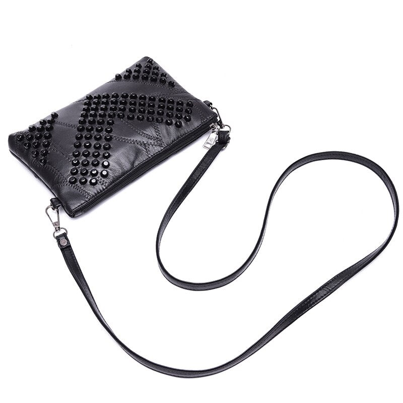 Fashion Genuine Leather Women Bag – High-Quality Rivet Shoulder Messenger & Crossbody Purse