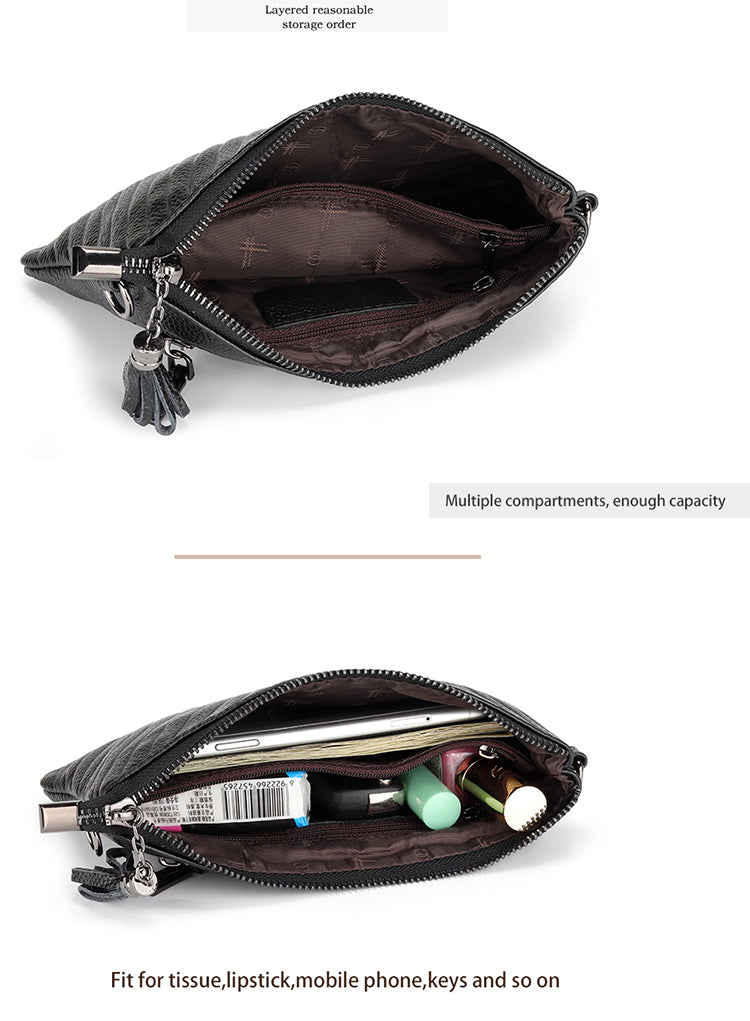 New Genuine Leather Women’s Shoulder Bag – Luxury Crossbody Messenger Handbag with Slim Zipper Purse