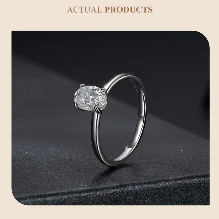 Oval One Carat Moissanite s925 Pure Silver Ring – Classic Platinum Electroplated Wedding Jewelry