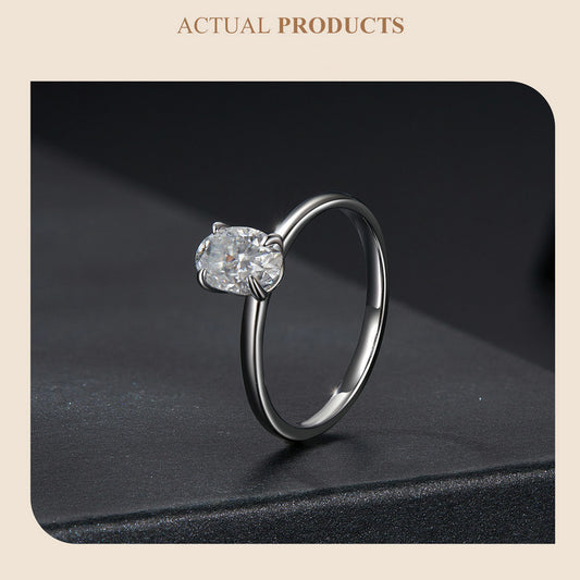 Oval One Carat Moissanite s925 Pure Silver Ring – Classic Platinum Electroplated Wedding Jewelry
