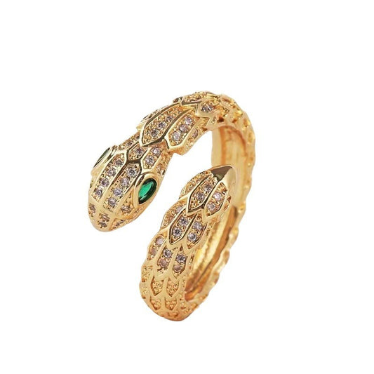 Unique Geometric Snake Ring for Women – Pure Copper Zircon Open Ring Jewelry