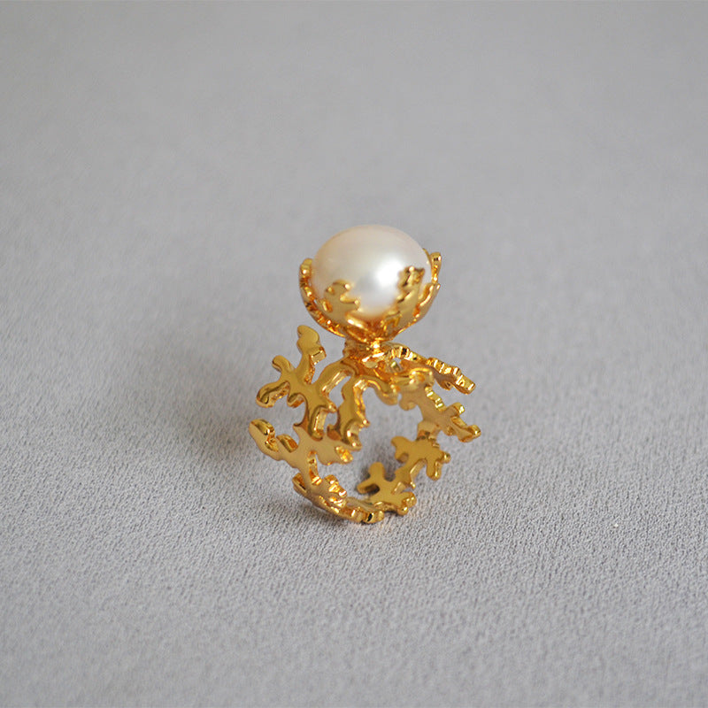 Sea Moon Coral Baroque Pearl Ring – Jinser Retro Classic Luxury Jewelry