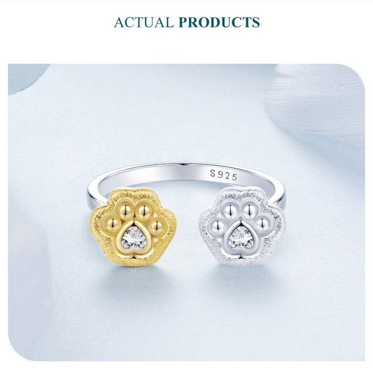 18K Gold Plated Cute Claw Print s925 Silver Ring – Asymmetric Luxury Open Adjustable Jewelry