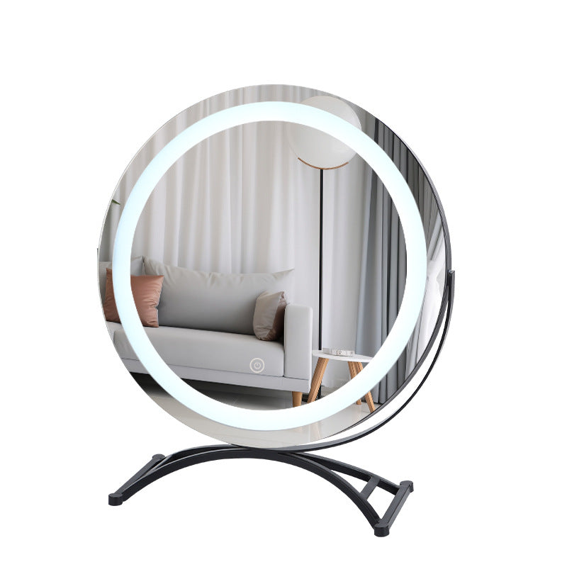 Round Black Dressing Table Makeup Mirror – Desktop LED Light Vanity Mirror for Beauty & Skincare