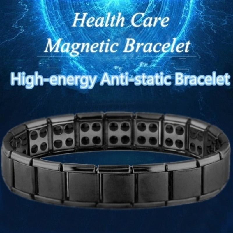 Stainless Steel Black Germanium Magnetic Chain Link Bracelet – Energy Healing Jewelry for Men & Women