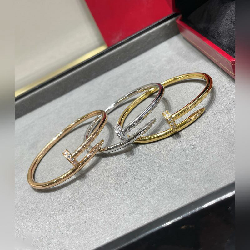 V-Gold Diamond Pavé Screw Cuff – Titanium Steel Couples Bracelet with Open-Close Clasp