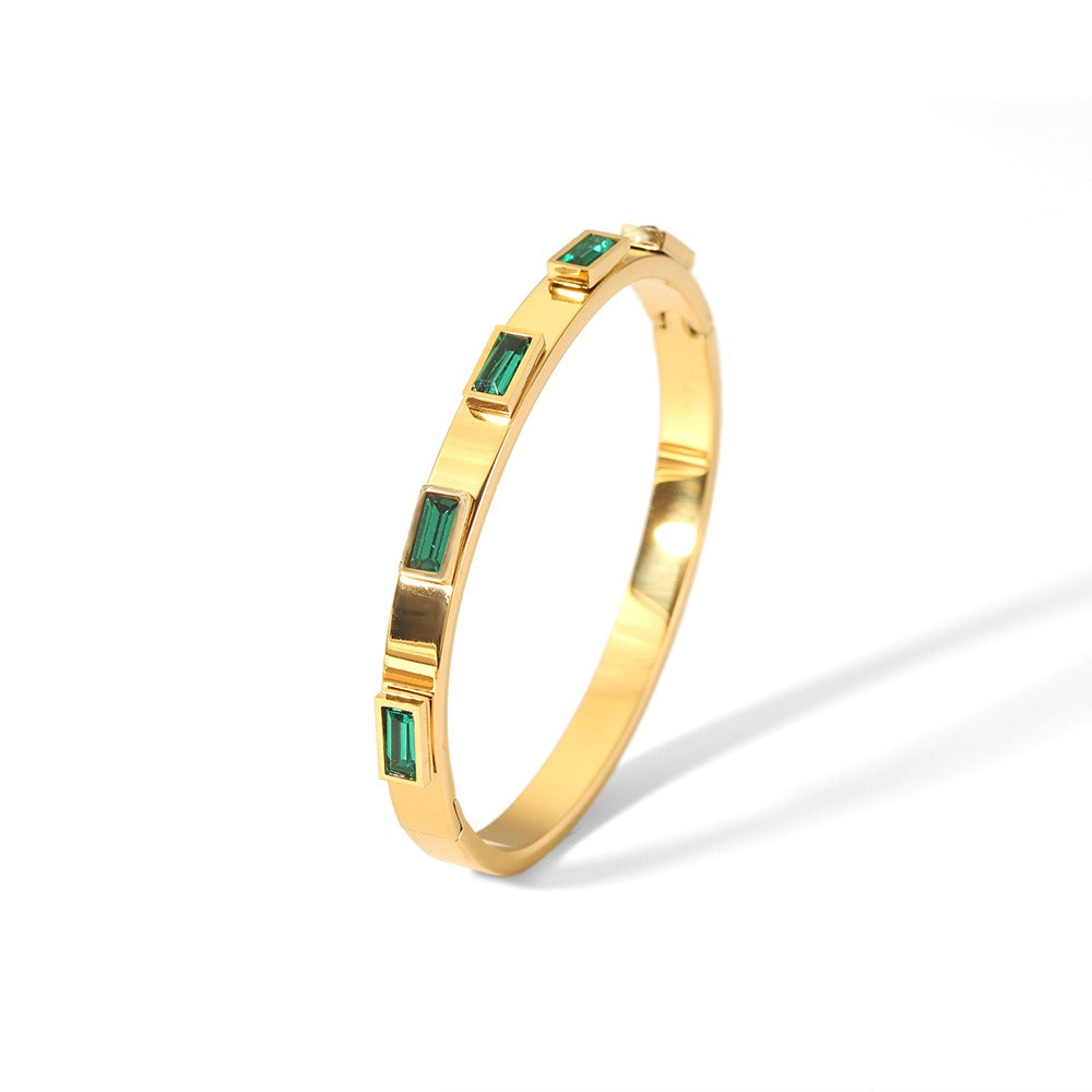 Stainless Steel Zircon Bracelet – Geometric Retro Fashion Titanium Steel Jewelry for Women