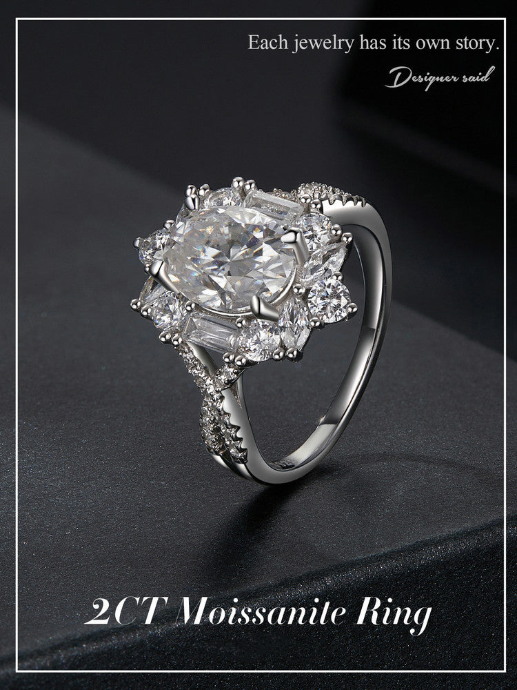 Two Carat Moissanite Diamond s925 Pure Silver Ring – Luxury Proposal & Engagement Jewelry