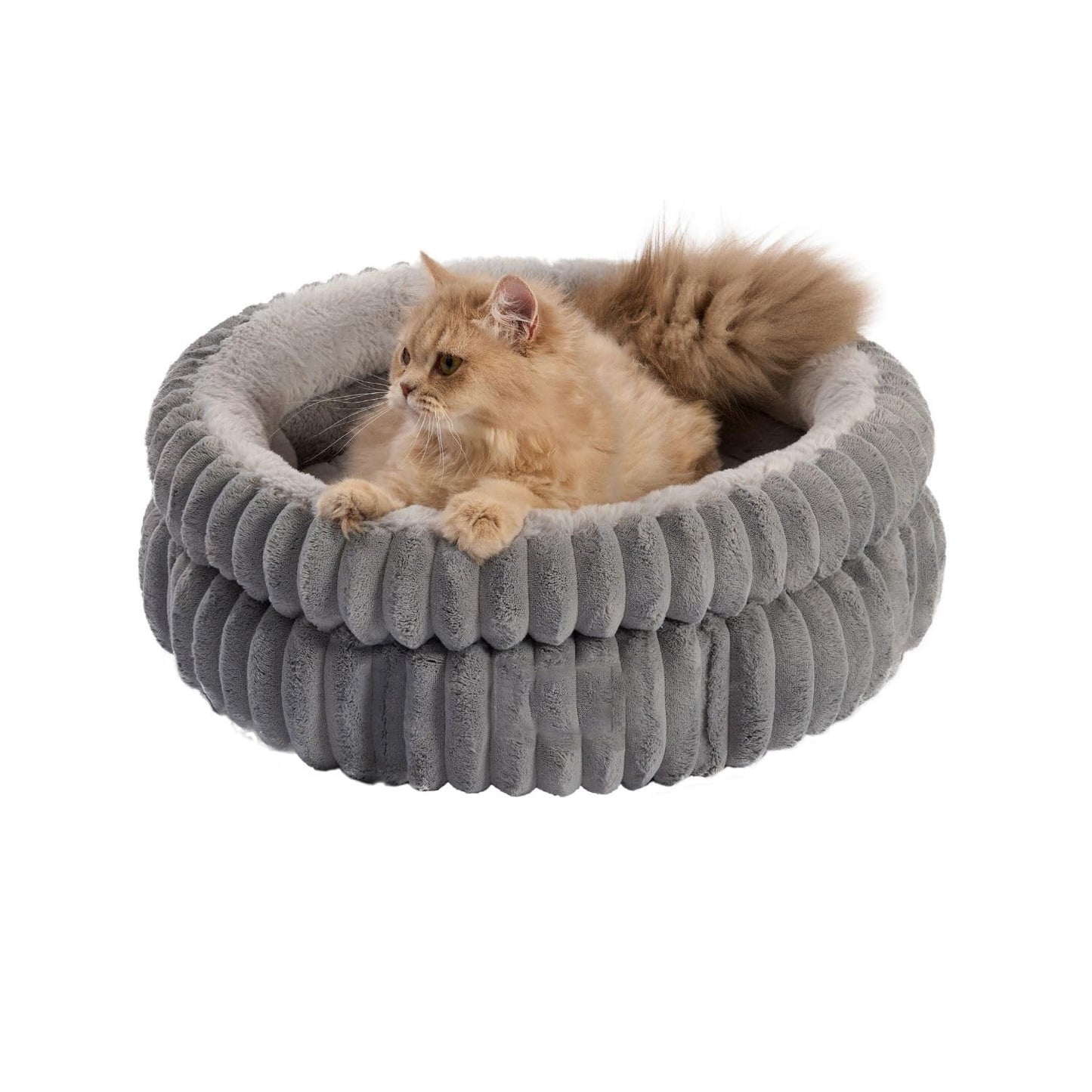 High-Quality Rabbit Fur Round Pet Bed – Warm & Thick Sofa for Cats and Small Dogs
