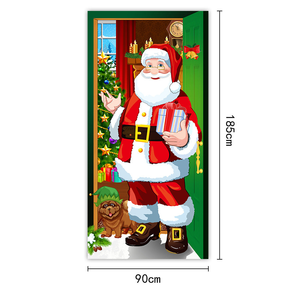 Christmas Door Curtains & Flags – Santa Claus & Puppies Hanging Cloth Background Decoration