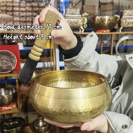 Tibetan Brass Singing Bowl with Sanskrit – Handmade Meditation Instrument for Stress Relief & Mindfulness