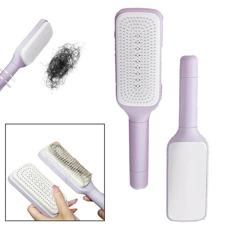 Automatic Self Cleaning Rotating Hairbrush – Anti Static Scalp Massage Comb for Smooth Hair