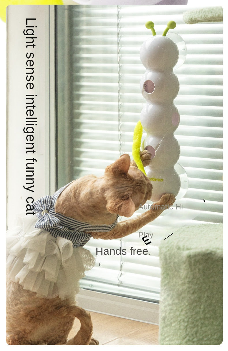 Interactive Smart Caterpillar Cat Toy – Suction Cup & Feather Tail for Cats