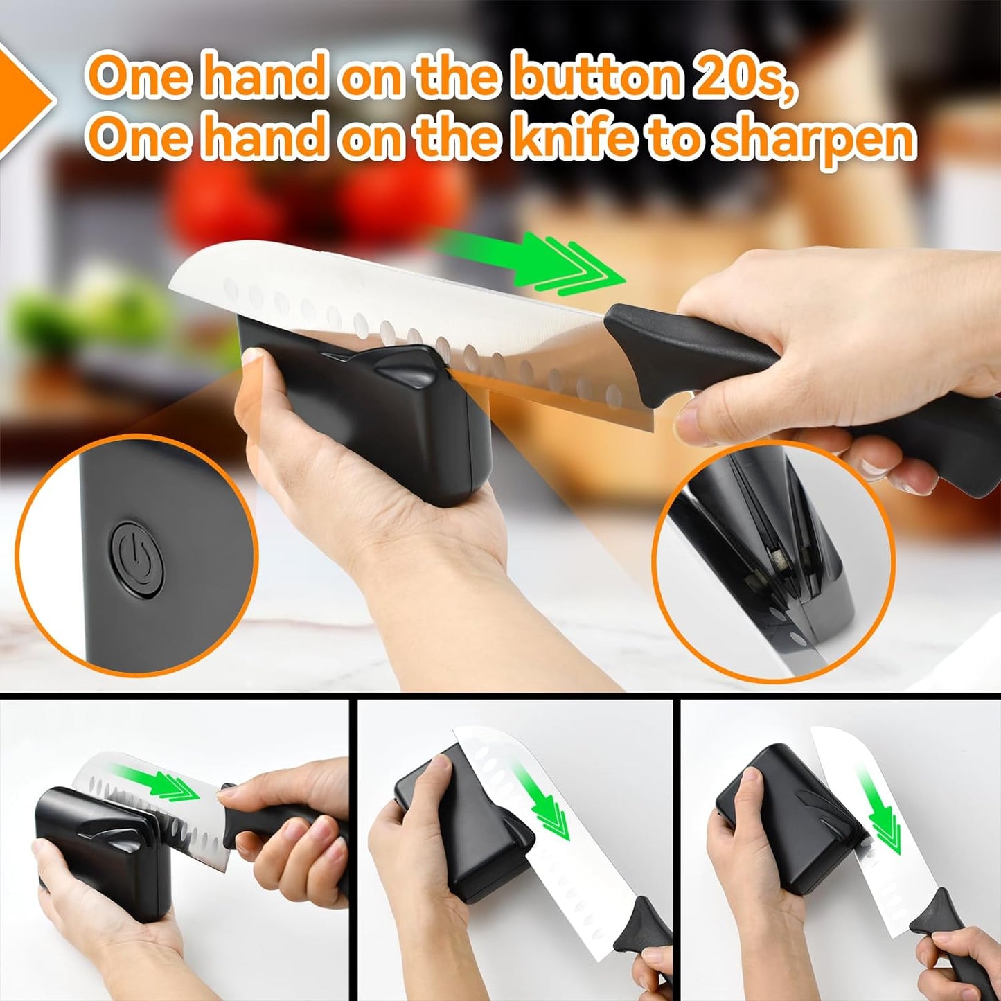 Electric Knife Sharpener – Professional 3-Stage Kitchen Knife & Scissors Sharpener for Quick 20s Sharpening & Polishing