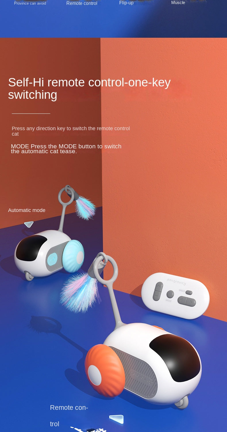 Pet Attraction Running Car Smart Toy – Teaser Wand Feather Toy with Autonomous Driving Mode