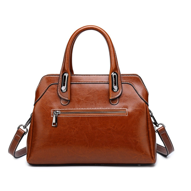 Vintage Business Genuine Leather Handbag – Luxury Women’s Designer Shoulder & Crossbody Satchel