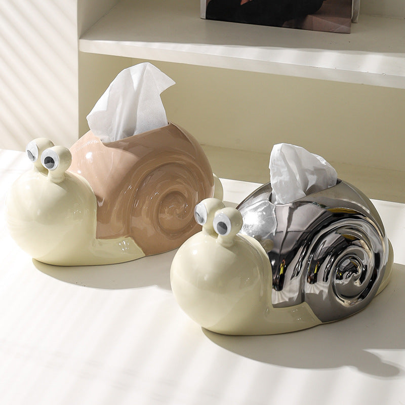 Creative Kitchen Desktop Tissue Box – Cute Cartoon Snail Ceramic Living Room & Dining Table Tissue Box