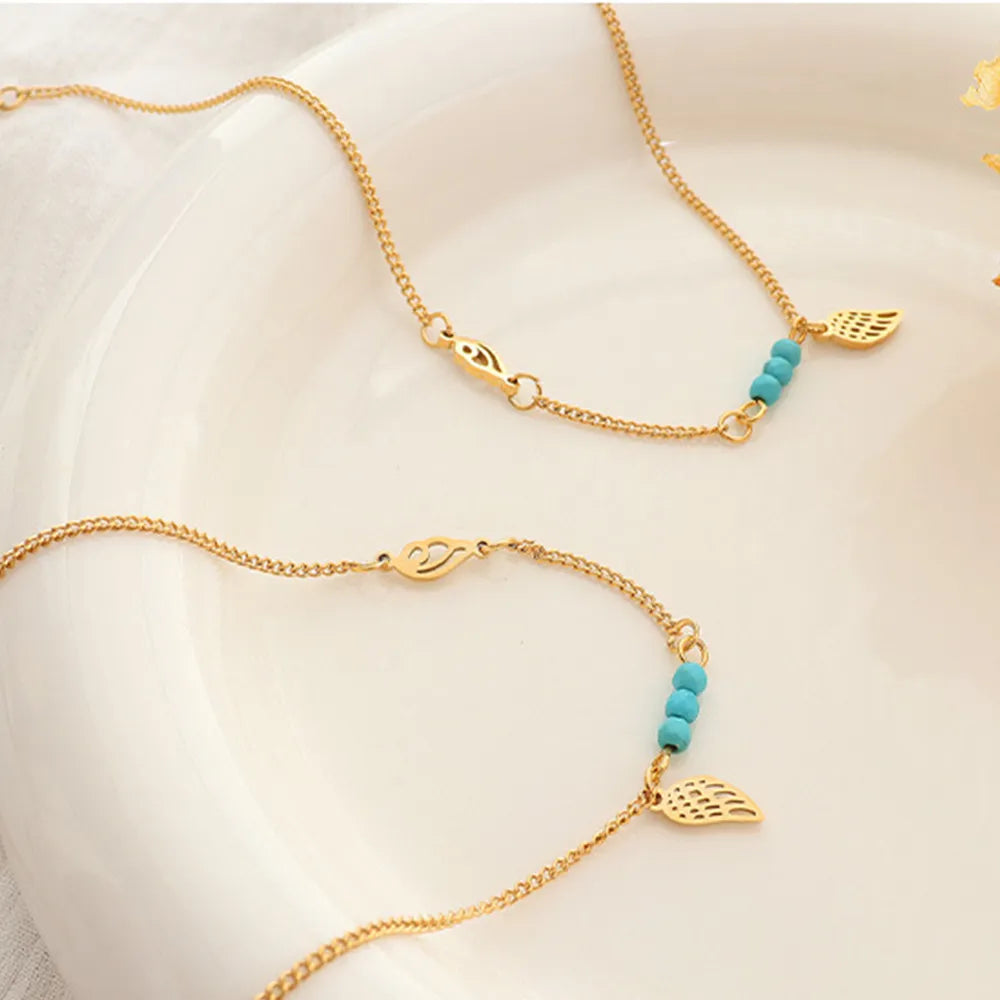 Titanium Steel Gold Plated Wing Charm Anklet Bracelet – Dainty & Trendy Accessory