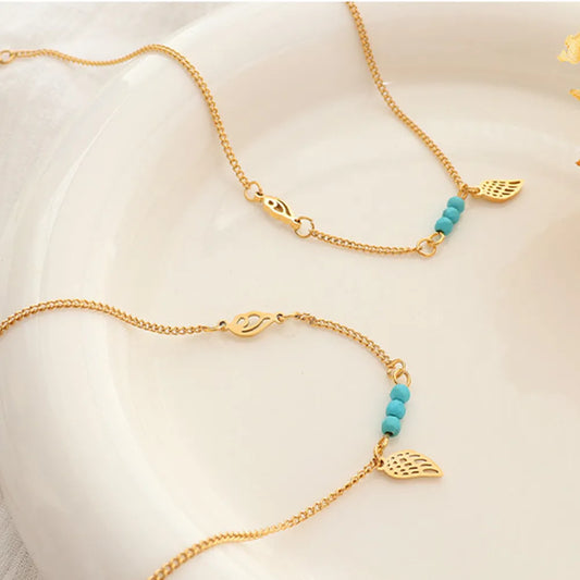 Titanium Steel Gold Plated Wing Charm Anklet Bracelet – Dainty & Trendy Accessory