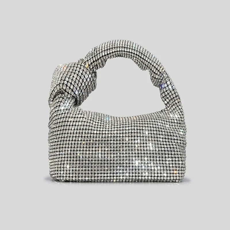 Luxury Handle Rhinestones Knot Evening Bags – Silver Crystal Top Handle Handbag for Womensigner Handbag Tote