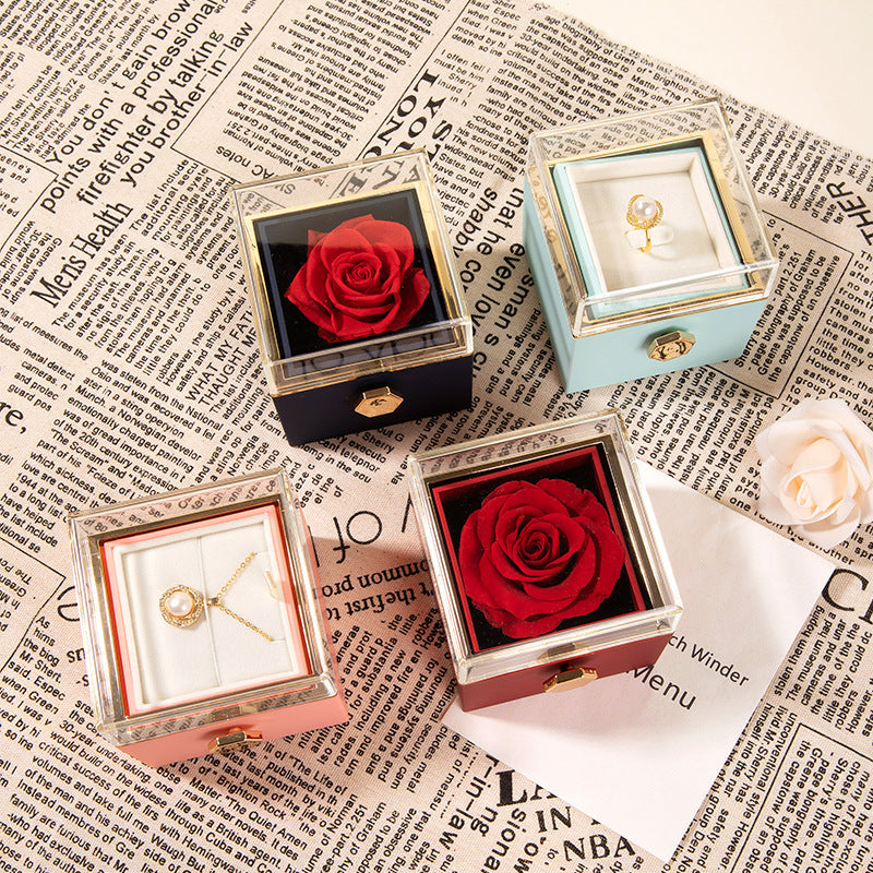 360° Flip Rose Gift Box Necklace Ring Gift Box for Women – Romantic Valentine’s & Mother’s Day Gift