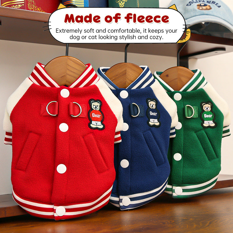Fleece Dog/Cat Outdoor Jacket – Small/Medium Pets with D-Ring & Buttons
