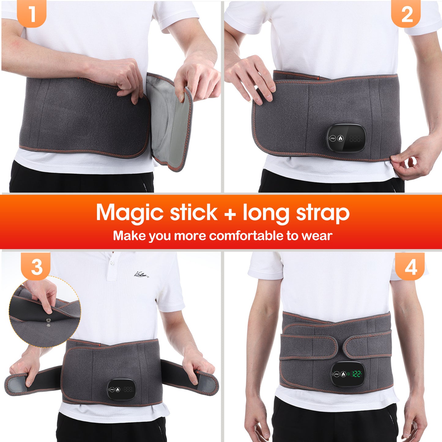 Rechargeable Heating Massage Waist Belt – Red Light Warm Compress Pain Relief Device