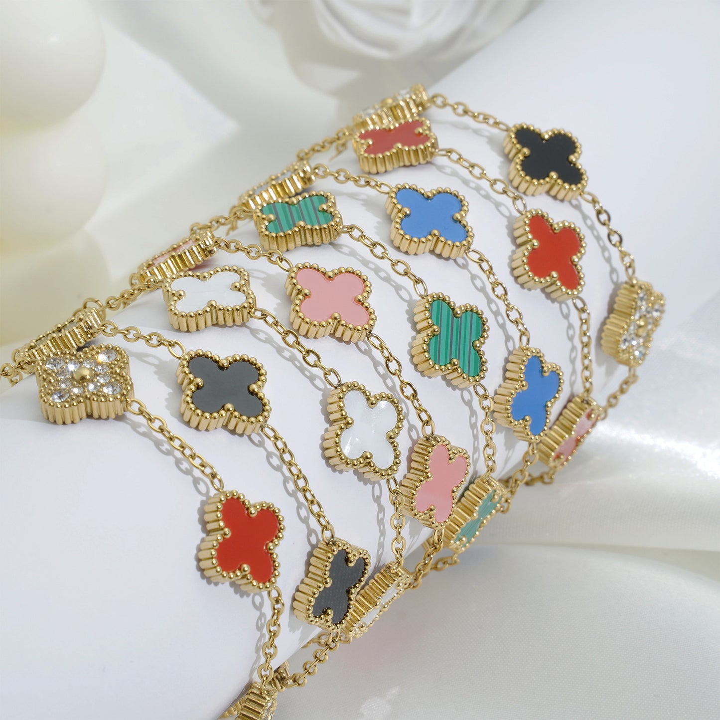 18K Gold Titanium Steel Four-Leaf Clover Bracelet Necklace – Lucky Luxury Jewelry Set