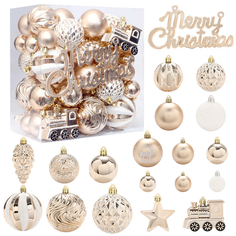 65-Piece Champagne White Christmas Ball Set – Painted Ornaments & Tree Decorations