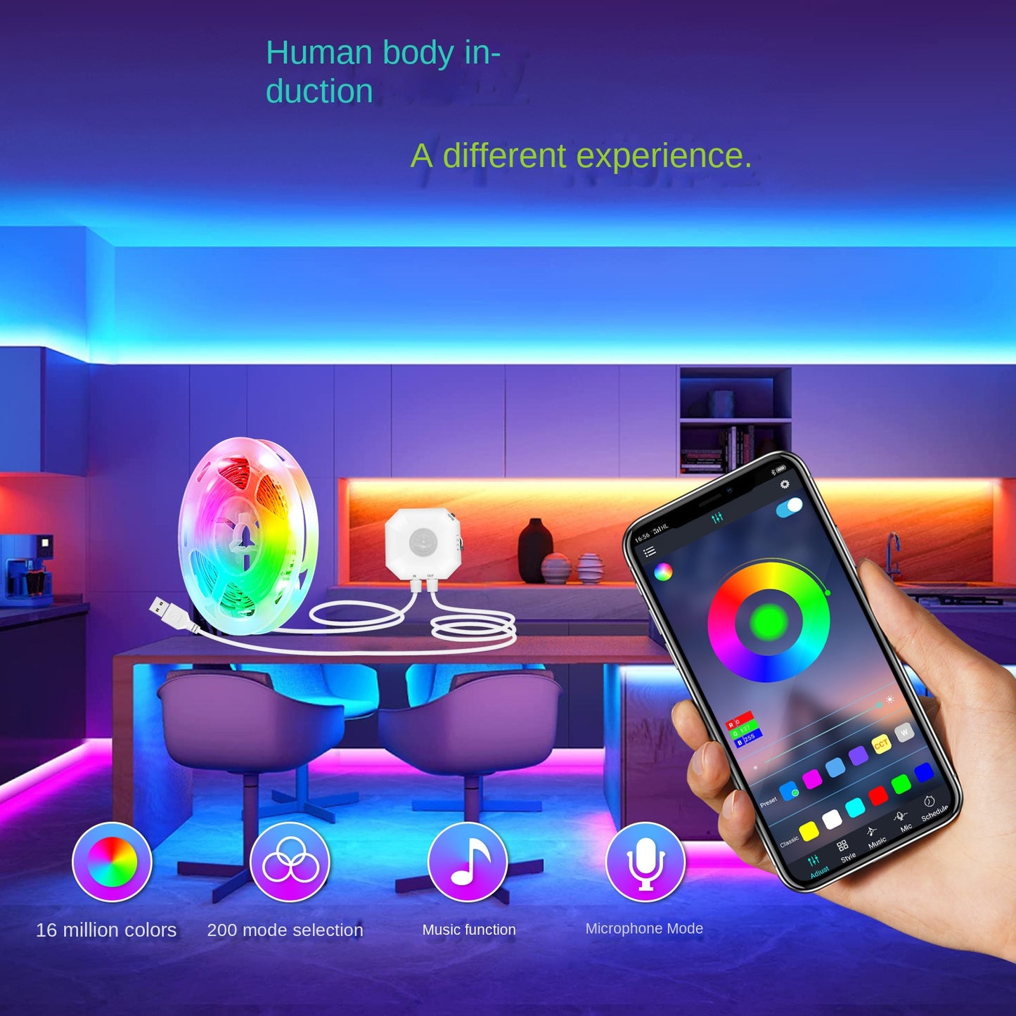 Colorful Bluetooth App Human Body Sensing Bedside Lamp – Smart USB 5V 5050 Bedroom Induction Light