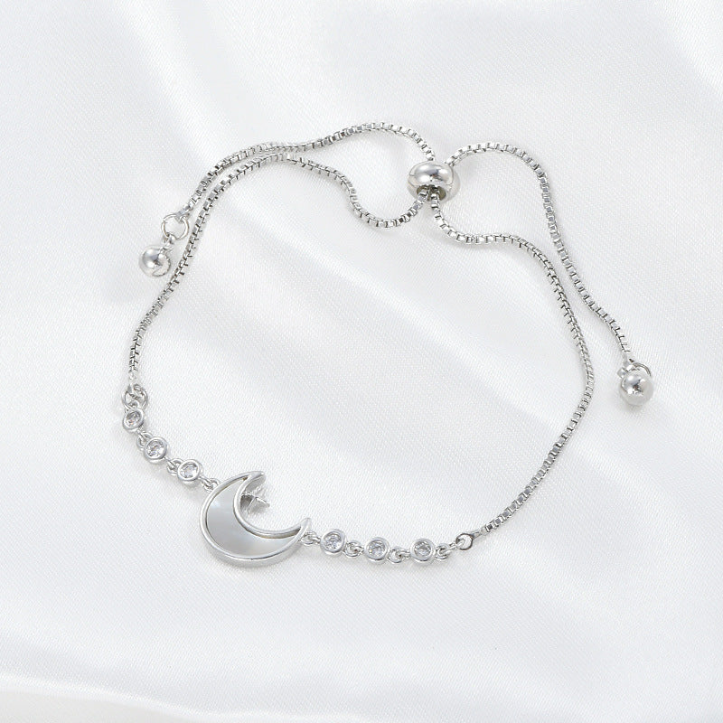 Real Gold Electroplating Shell Moon Bracelet – Adjustable Luxury Jewelry for Women