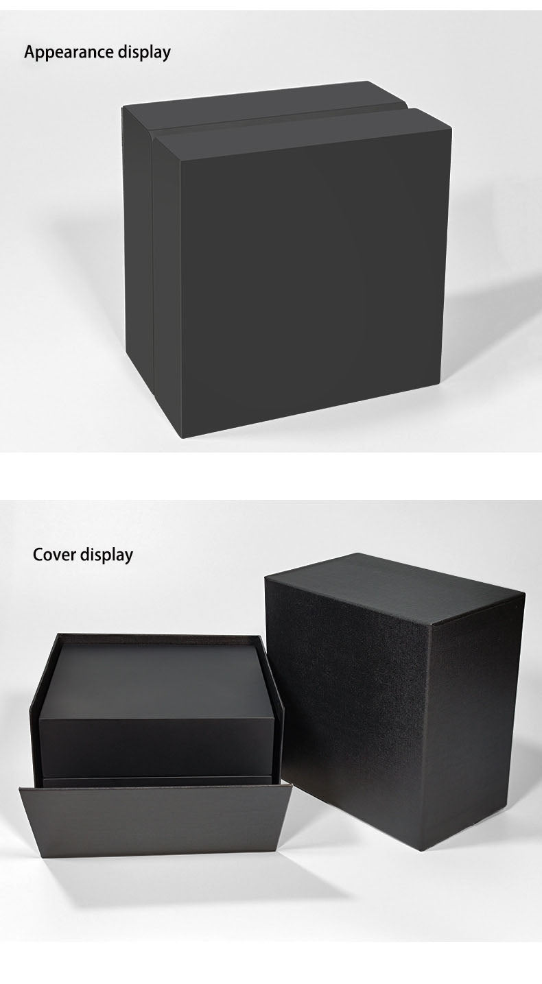 Luxury PU Leather Jewelry Box & Watch Box – High-End Flip Cover Black Gift Storage Packaging Set