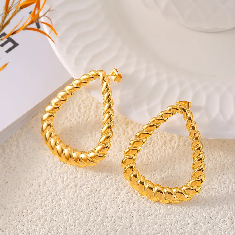 18K Gold-Plated Twisted Earrings – Titanium Steel Fashion Jewelry for Women