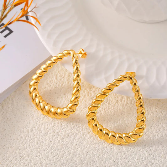 18K Gold-Plated Twisted Earrings – Titanium Steel Fashion Jewelry for Women