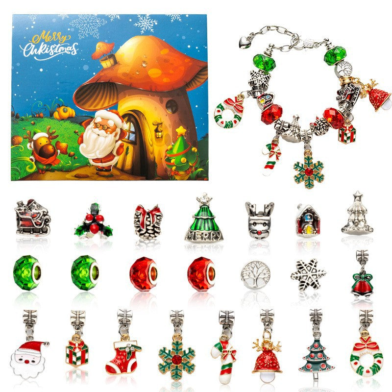 DIY Creative Children’s Bracelet Jewelry – 24-Grid Calendar Christmas Holiday Surprise Blind Box Silver Set