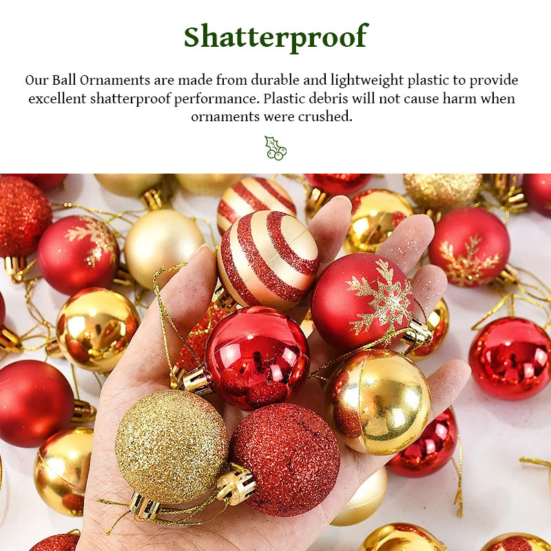 50 Pcs Gold Red Hanging Christmas Tree Ball Ornaments – 2025/2026 Home Holiday Decorations & New Year Gifts