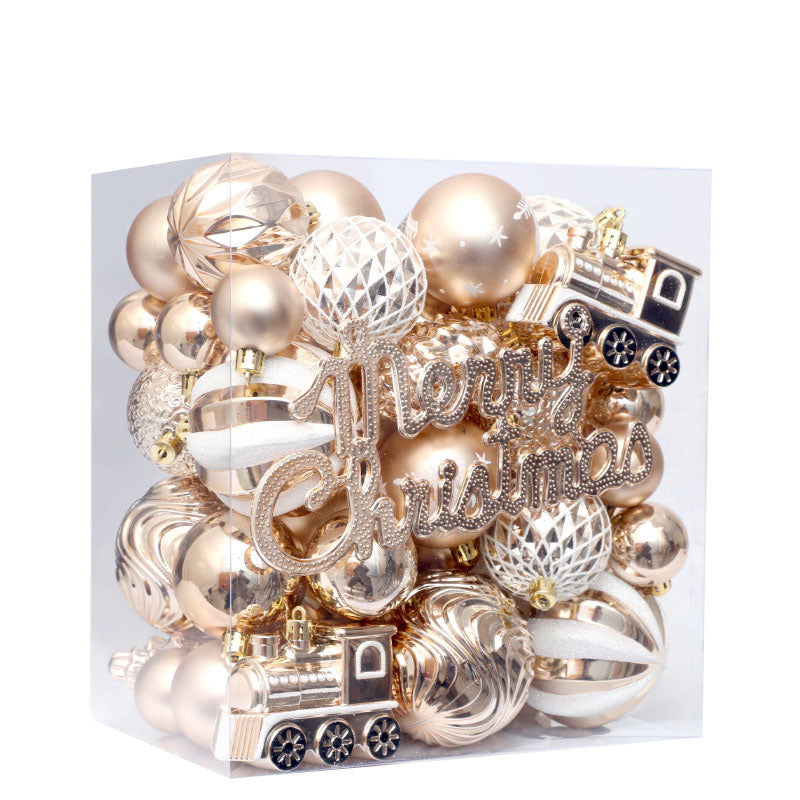 65-Piece Champagne White Christmas Ball Set – Painted Ornaments & Tree Decorations