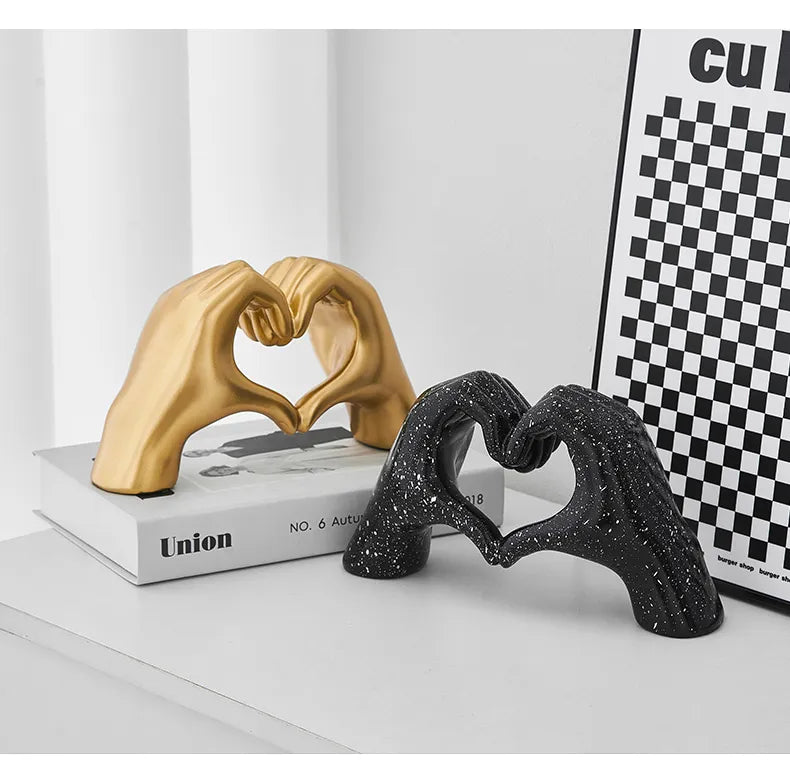 Creative Heart Gesture Sculpture – Abstract Hand Love Statue Resin Figurine for Wedding & Home Decor